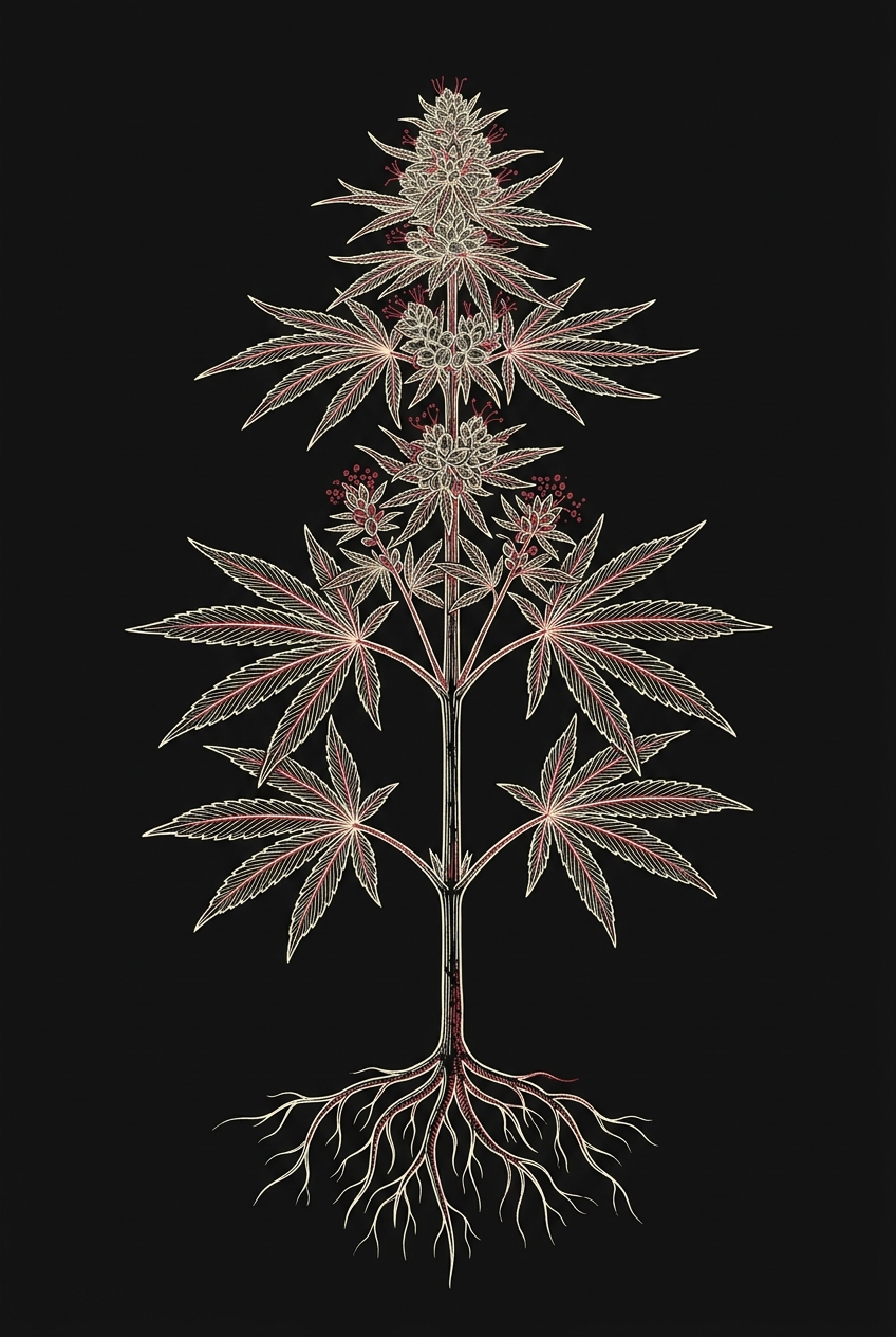 Cannabis plant botanical illustration
